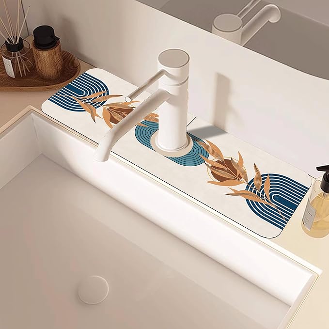 Abstract Blue Minimalistic Sink Faucet Absorbing Mat Sink Splash Guard Faucet - Image 2