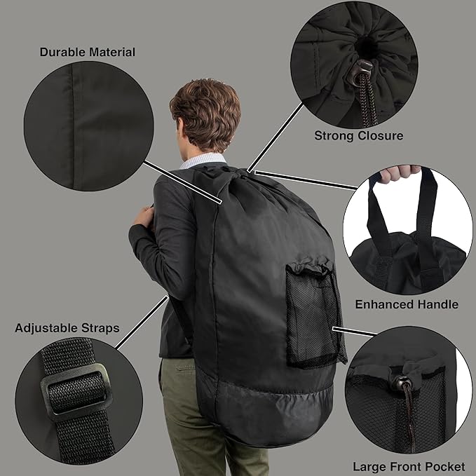 Laundry Bag Backpack with Shoulder Straps and Mesh Pocket Laundry Backpack - Image 3