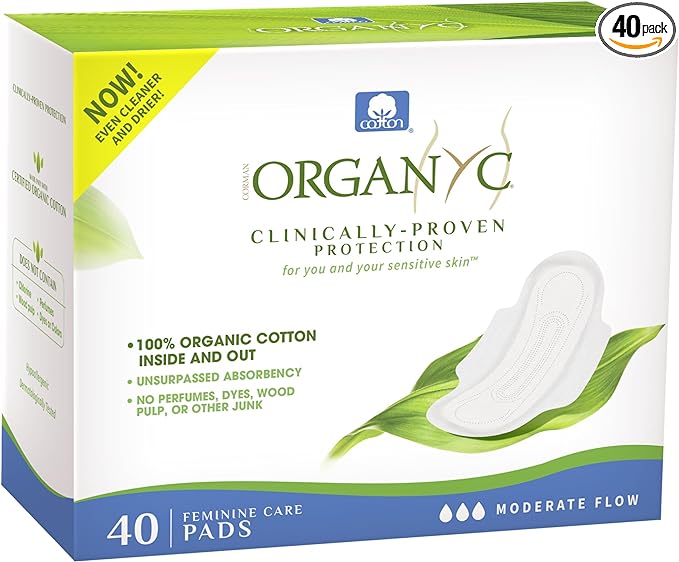 Organyc - 100% Certified Organic Cotton Inside and Out Feminine Pads, Sanitary by Organyc