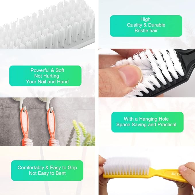 10 Pcs Handle Grip Nail Brush, NICEMOVIC Hand Fingernail Cleaner Brush Manicure - Image 5