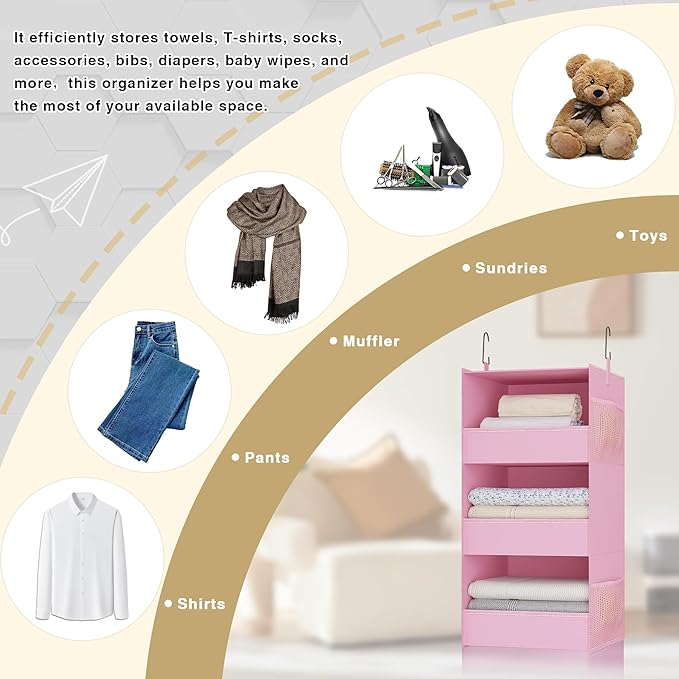 3-Shelf Hanging Closet Organizer and Storage, Foldable Hanging Closet Shelves - Image 8