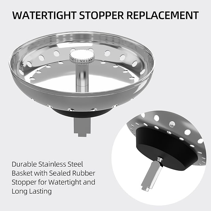 Kitchen Sink Strainer 2 Pack Drain Stopper Combo Basket Replacement - Image 4