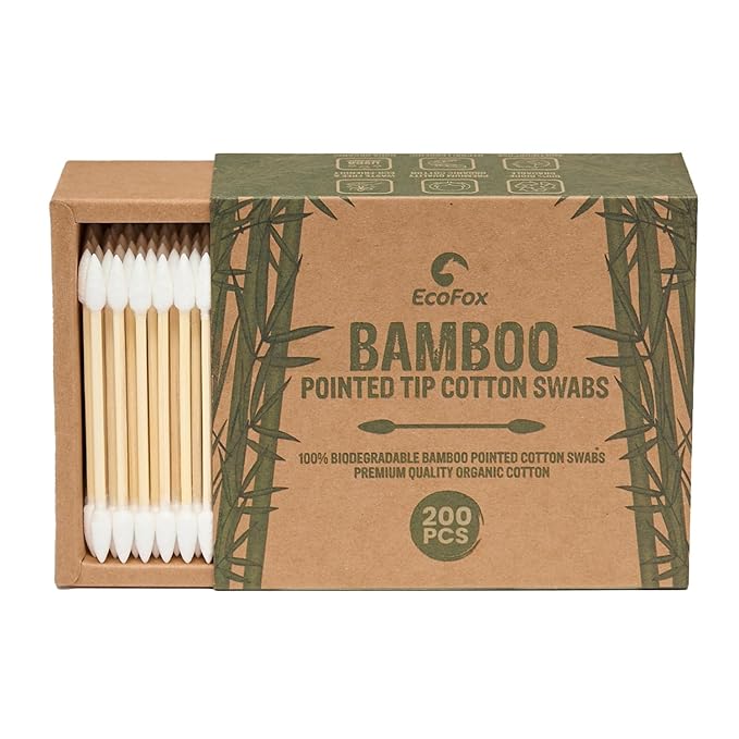 Precision Tip Bamboo Cotton Swabs 200 Count | Eco-Friendly & Pure Cotton Buds | by EcoFox