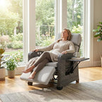 Restland Outdoor Recliner with Independent Adjustable Back & Footrest Wicker Patio Reclining Chair with Flip Table Comfortable Lounge Chair & Thick Cushion for Deck, Porch (Grey) - Image 4