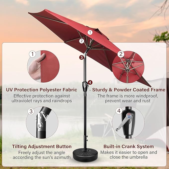 Simple Deluxe 9' Patio Umbrella Outdoor Table Market Yard Umbrella with Push Button Tilt/Crank - Image 3