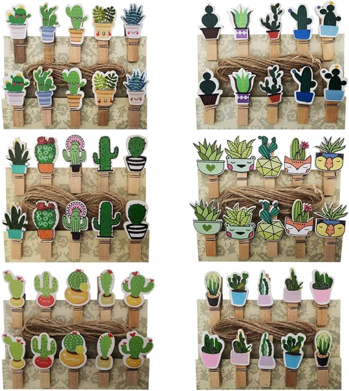 SaktopDeco 60 Counts Mini Cactus Wooden Clothespins by Unknown