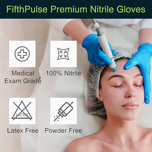 FifthPulse Blue Nitrile Disposable Gloves Medium, Dental and Surgical Grade - Image 5