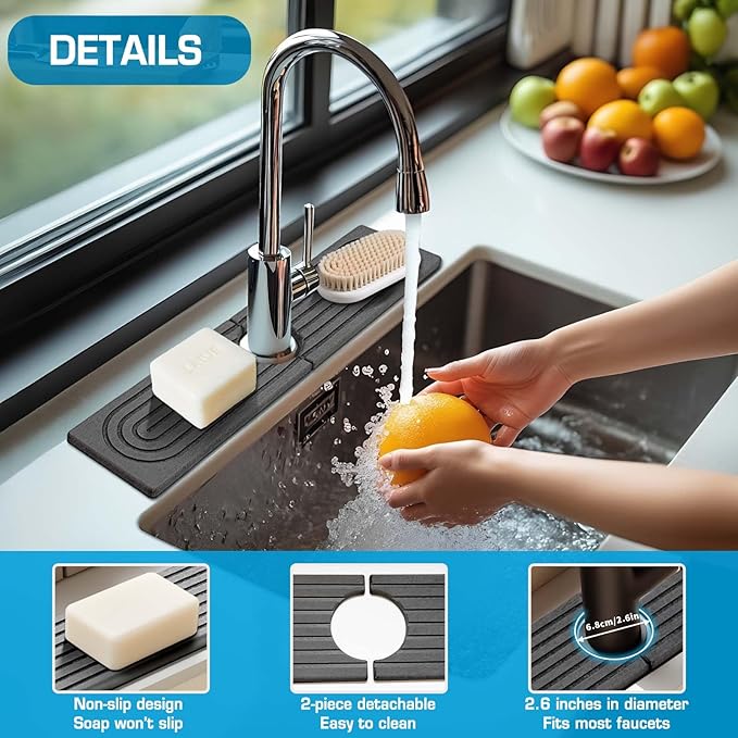 Faucet Mat for Kitchen Sink, Diatomite Quick Drying Tray, Long 23.6'' Kitchen - Image 4