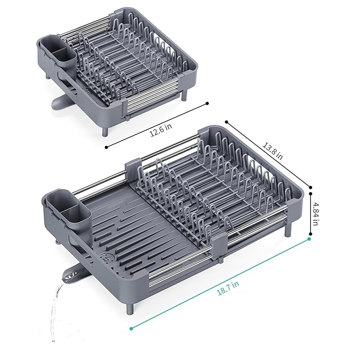 TOOLF Dish Drying Rack with Drainboard, Extendable Dish Rack - Image 8