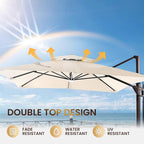 10 X 13 FT Cantilever Patio Umbrella with LED Lights Outdoor Heavy Duty Double Top Windproof Rectangle Offset Umbrellas with 360-degree Rotation for Pool Deck Backyard, Beige - Image 8