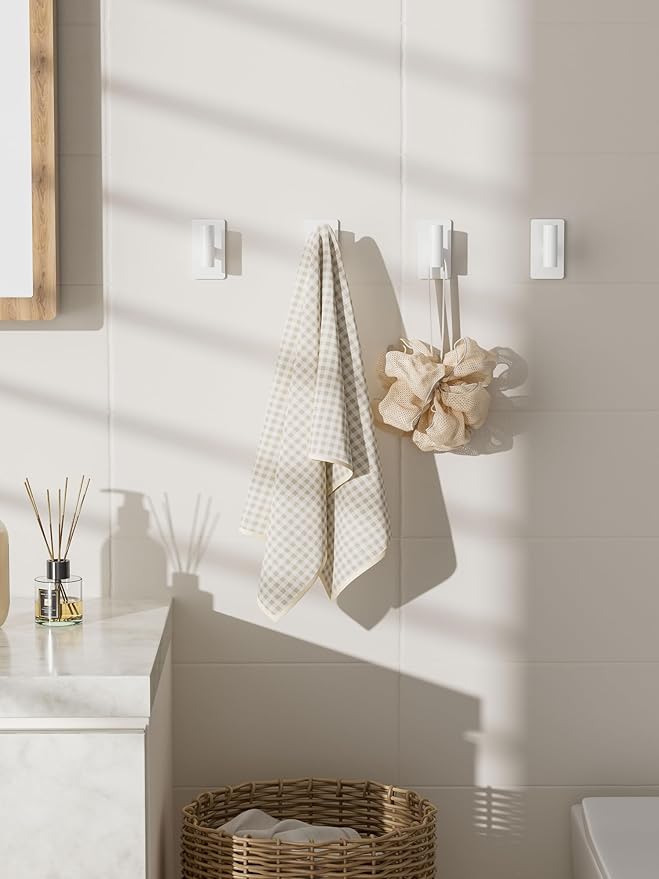 Towel Hooks for Bathrooms – 2 Pack, Smooth White Finish, T-Shaped Stainless - Image 6