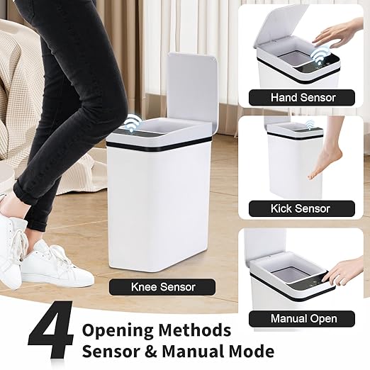 3 Pack Bathroom Trash Can with Lid, 2.5 Gallon Small Slim Trashcan, Automatic - Image 3