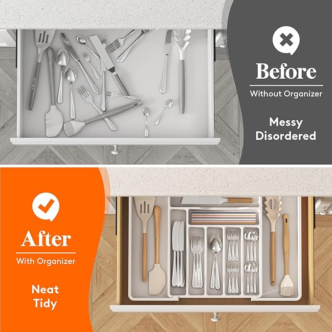Lifewit Utensil Organizer for Kitchen Drawer, Expandable Cooking Silverware Tray - Image 8