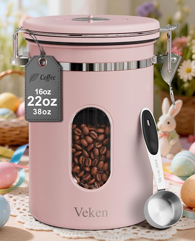 Veken Coffee Canister with Window, Easter Gifts Airtight Stainless Steel by Veken