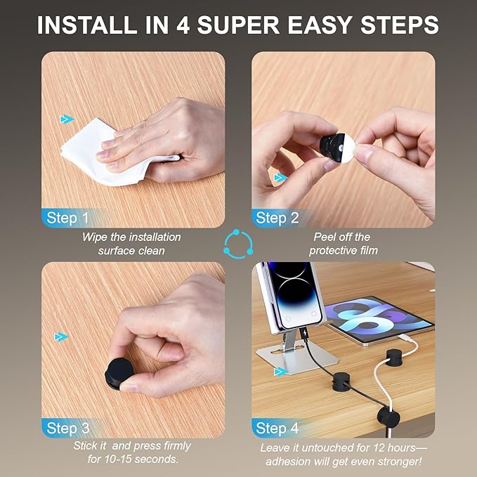 6pcs Magnetic Cable Clips, 360° Swiveling Adhesive Cable Organizer - Image 3