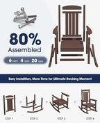 KINGYES HDPE Rocking Chairs Outdoor, Patio Rocking Chairs with 330lbs Support, Smooth Porch Rocker for Deck Lawn Yard, Coffee Brown - Image 7