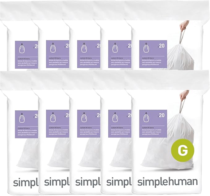 simplehuman Code G 200 Count, Dispenser Pack Custom Fit Liners, Drawstring by Simplehuman