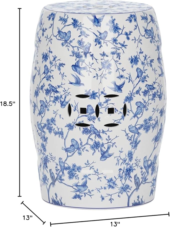 Safavieh ACS4514A Safavieh Castle Gardens Collection Glazed Ceramic Birds Garden Stool, Blue - Image 3