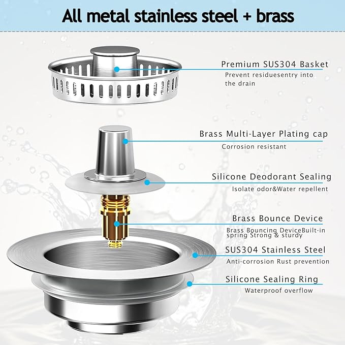 3-in-1 Kitchen Sink Drain Strainer Stopper, Upgraded Stainless Steel Sink Plug - Image 3