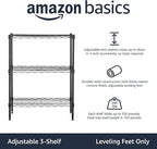Amazon Basics 3-Shelf Adjustable Heavy Duty Steel Wire Rack Storage Shelving Organizer with Storage Space, Versatility and Ease of Use for Kitchen, Garage, 23.2" L x 13.4" W x 30" H, Black - Image 4