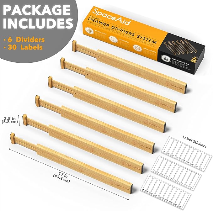 SpaceAid Bamboo Drawer Dividers Kitchen Adjustable Drawer Organizers, - Image 2