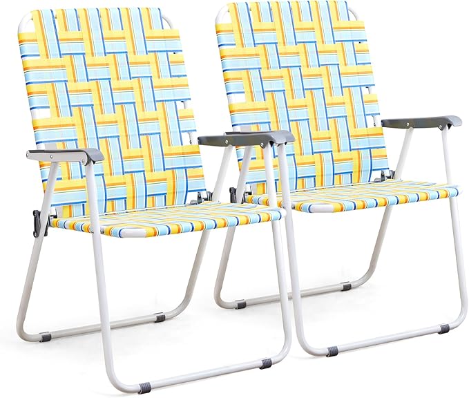 VINGLI Patio Lawn Webbed Folding Chairs Outdoor Beach Portable Camping Chair for Yard, Garden (2, Yellow, Oversized) by VINGLI