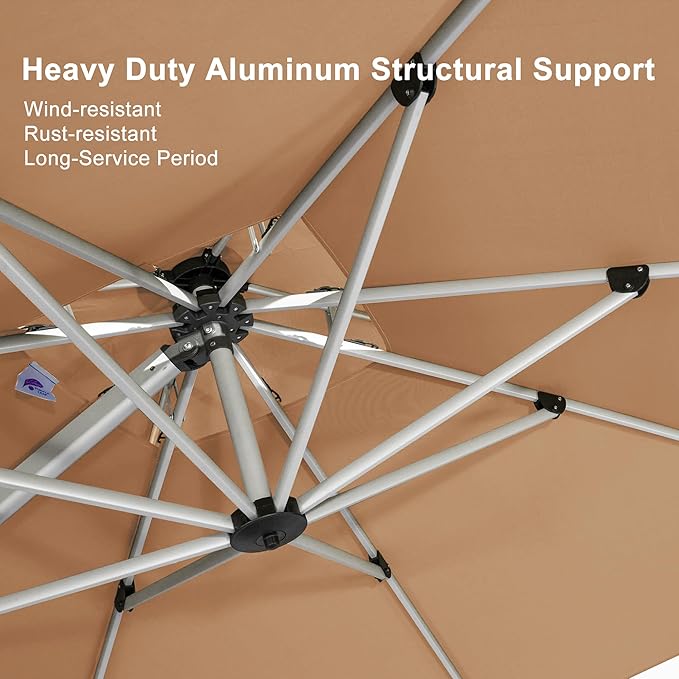 PURPLE LEAF 9' X 12' Patio Umbrella Outdoor Rectangle Umbrella Large Cantilever Umbrella Windproof Offset Heavy Duty Sun for Garden Deck Pool Patio, Beige - Image 3