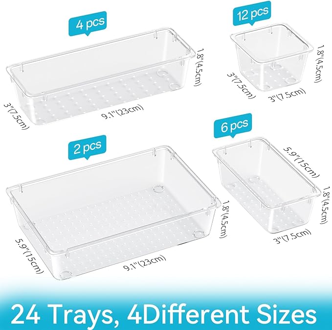 24 PCS Drawer Organizer Set, 4 Sizes Tool Storage Trays, Stationeries - Image 2