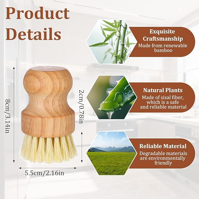 12 Packs Bamboo Scrub Brush for Dishes, Wooden Dish Scrubber Brushes - Image 2