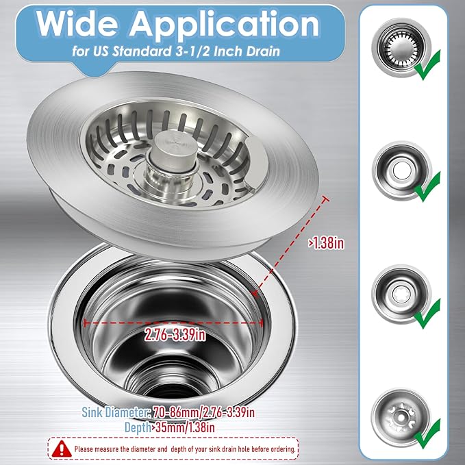 Semour 3 in 1 Kitchen Sink Drain Strainer, 304 Stainless Steel Kitchen Sink - Image 6
