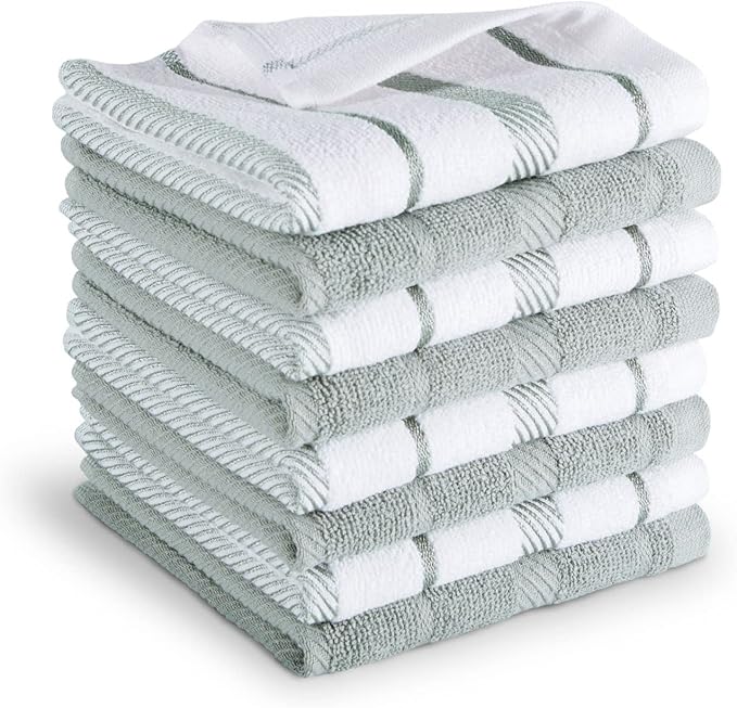 KitchenAid Albany Dishcloth 8 Pack Set, Matte Grey/White by KitchenAid
