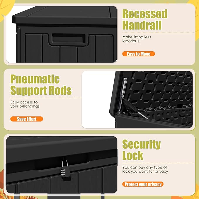 Devoko 90 Gallon Double-Wall Deck Box, Side Handles, HDPE Outdoor Large Storage Box Waterproof and Lockable for Patio Furniture, Garden, Pool (Black, 90 Gallon) - Image 3