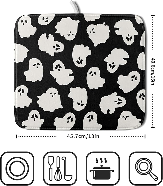 Halloween Dish Drying Mat for Kitchen Counter Cute Ghost Holiday Super - Image 2