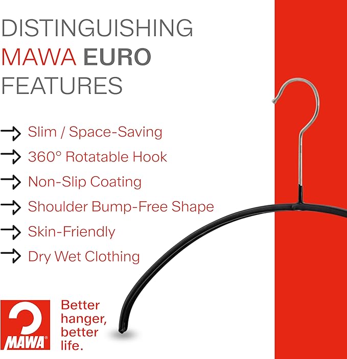 Mawa by Reston Lloyd Euro Series Non-Slip Space Saving Steel Clothes Hanger - Image 3