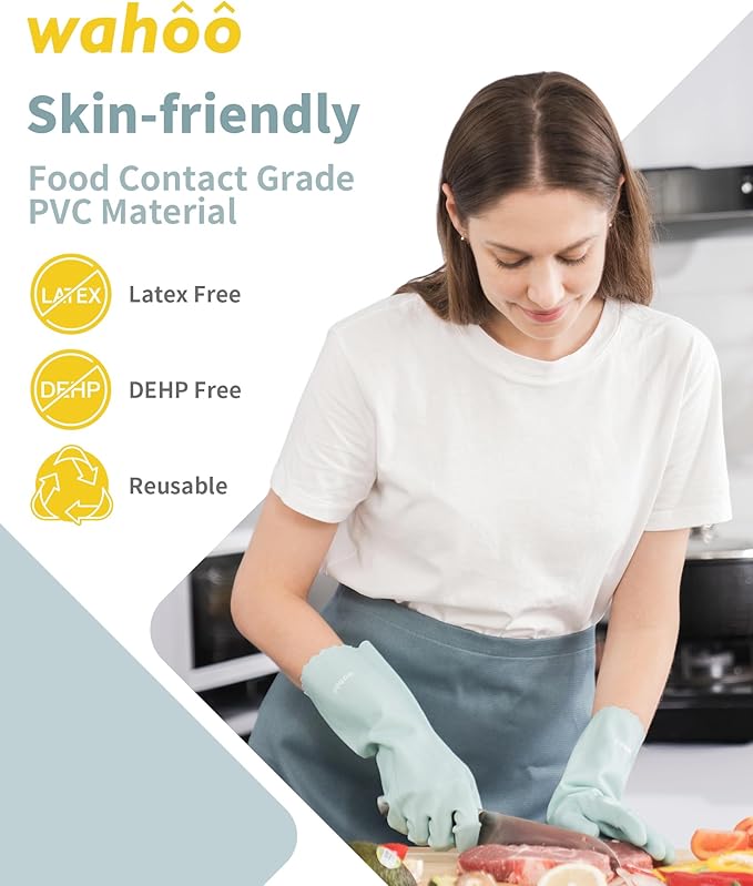 LANON wahoo Skin-Friendly Cleaning Gloves, Unlined Dishwashing Rubber Gloves - Image 4