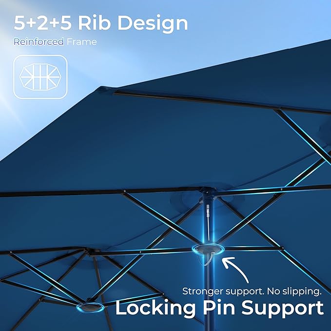 SUPERJARE 15FT Outdoor Umbrella for Patio, Double sided Pool Umbrellas with Fade Resistant Canopy, Large Table Umbrella for Deck, Market, Backyard - Navy Blue - Image 9
