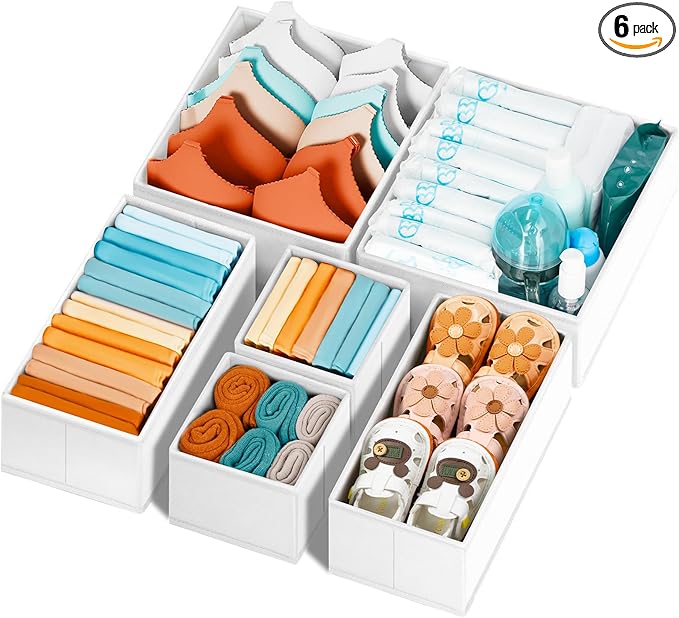 Criusia Drawer Organizer Clothes 6 Pack White- Dresser Organizer Bins by Criusia