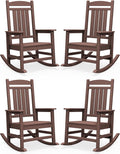 SERWALL HDPE Outdoor Rocking Chair Set of 4, Oversized Patio Rocking Chairs, All-Weather Porch Rockers for Adults, Coffee by SERWALL
