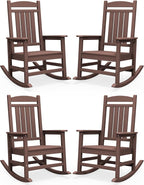 SERWALL HDPE Outdoor Rocking Chair Set of 4, Oversized Patio Rocking Chairs, All-Weather Porch Rockers for Adults, Coffee by SERWALL