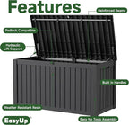 EasyUp 180 Gallon Outdoor Storage Box, Resin Waterproof UV-Resistant Deck Box with Hydraulic Lid Support, Reinforced Stability for Patio, Garden, and Poolside, Black - Image 3