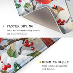 Winter Cardinal Birds Dish Drying Mat, Holly Berry Branches Dish Drying Mat - Image 3