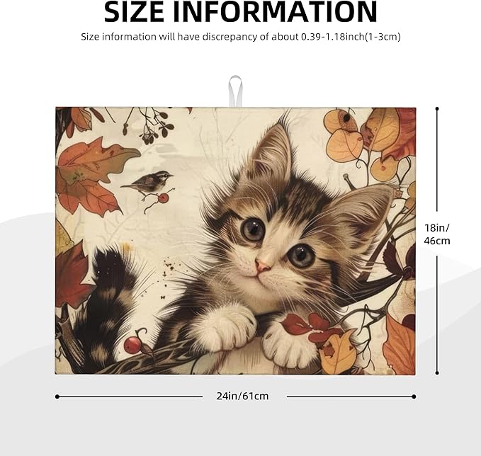 Cute Cat Dish Drying Mats for Kitchen Counter, Absorbent Reversible Microfiber - Image 2