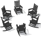 SERWALL HDPE Outdoor Rocking Chair Set of 6, Patio Rocking Chairs for Adults, All Weather Outdoor Rockers for Lawn, Black by SERWALL