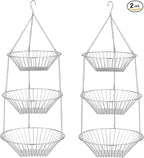 3-Tier Wire Fruit Hanging Basket 2 Packs, non-Punching Wall Hanging Storage by JUNCHUCHERRY