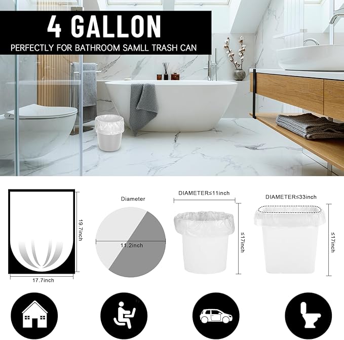 Small Trash Bags 4 Gallon, Flexible & Durable Small Garbage Bags, Unscented & - Image 2