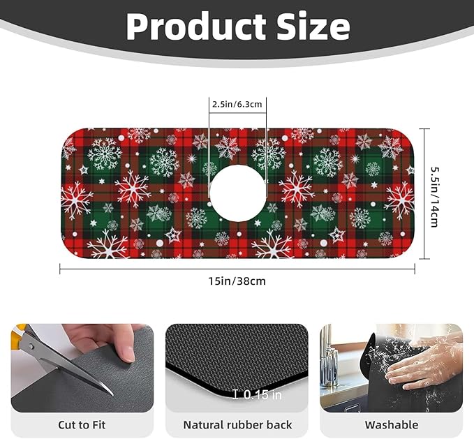 Merry Christmas Snowflakes Red Green Lattice Plaid Kitchen Sink Splash Guard - Image 2