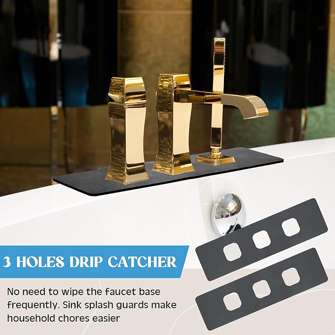 Tioncy 2 Pcs 3 Hole Faucet Mat for Kitchen Sink Kitchen Faucet Absorbent Mat - Image 6
