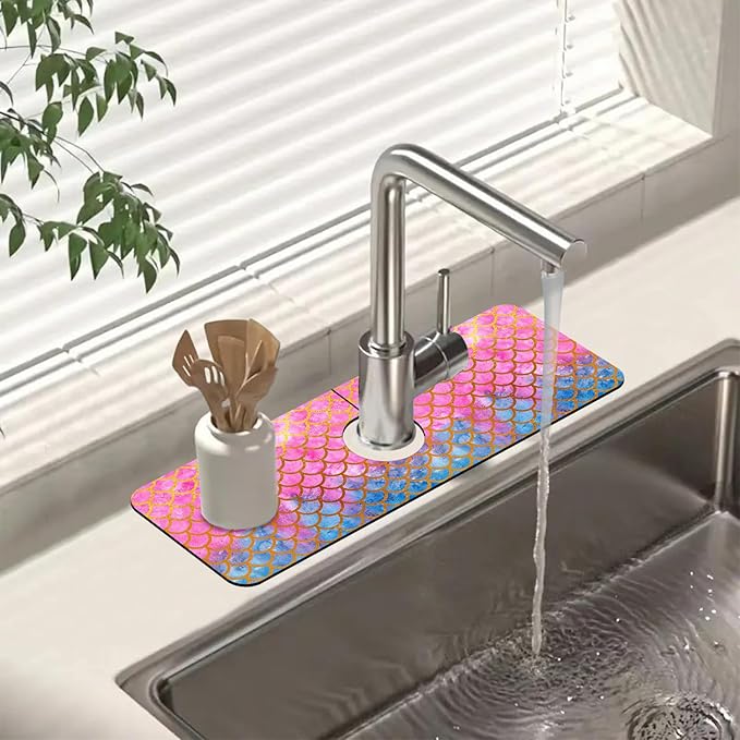 Sink Splash Guard Faucet Mat Watercolor Fish Scales Absorbent Fast Drying Mat by Unknown