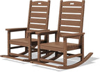 SERWALL Outdoor Rocking Chair Set of 2, Oversized Rocking Chair with Footboard for Adults, HDPE All Weather Resistant Rocking Chairs for Patio, 350lbs Weight Capacity, Brown by SERWALL