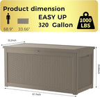 TARKARI 320 Gallon Lockable Resin Deck Box, Waterproof & UV-Resistant Outdoor Storage Box for Outdoor Cushion Storage, Garden Tools & Pool Accessories Storage, Gray - Image 2